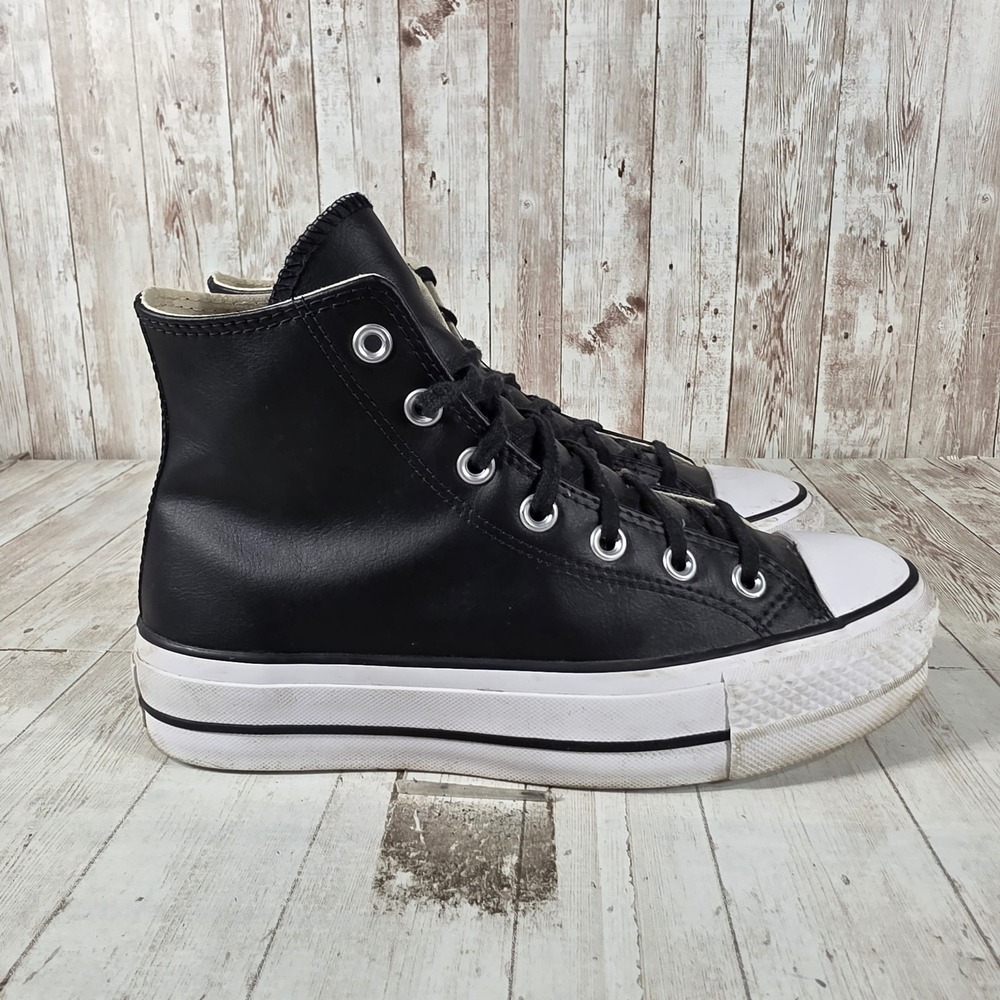 Converse Chuck Taylor All Star Platform High Top Black Leather Shoes 561675C 8W